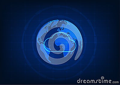 Cloud technology background with Earth conveys important data collected Vector Illustration