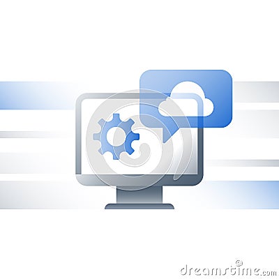 Online services cloud technology, business solutions, data exchange, development, network connection, backup server Vector Illustration