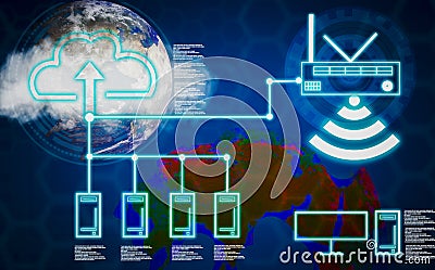Cloud technology cloud computing and mass storage network, 2D rendering illustration, abstract concept data retention of big data Cartoon Illustration