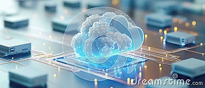 Cloud Technology, 3D illustration of cloud migration, file integration, and fast data transfer Cartoon Illustration