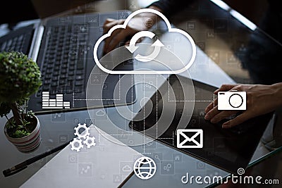 Cloud technology. Data storage. Networking and internet service concept. Stock Photo