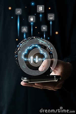 Cloud technology. Data storage. Networking and internet service concept. Stock Photo