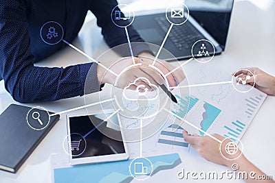Cloud technology. Data storage. Networking and internet service concept. Stock Photo