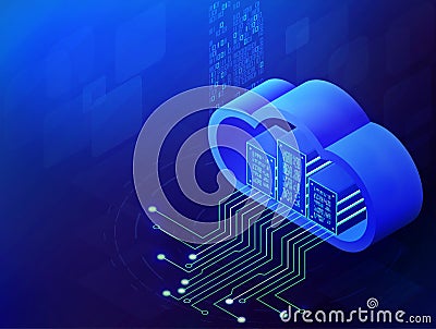 Cloud technology Isometric concept, Modern computing services. Integrated digital web cloud storage Stock Photo