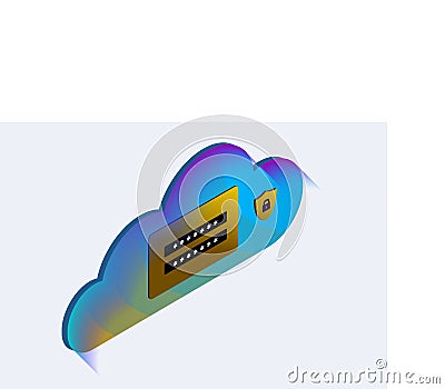 Cloud Technology and network security computing isometric concept. Vector illustration with blue cloud login password input form Vector Illustration