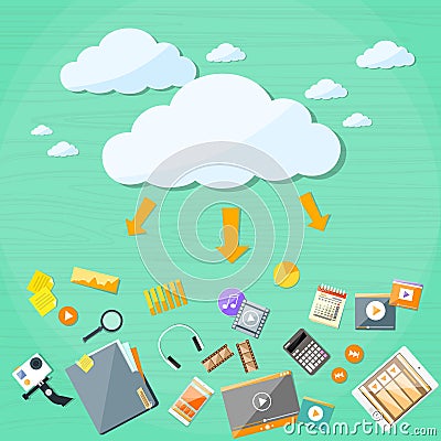 Cloud Technology Online Internet Data Information Vector Illustration