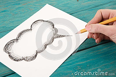 Cloud for a text drawn with pencil Stock Photo