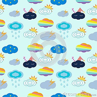 Cloud type seamless pattern on blue background Vector Illustration