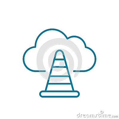 Cloud under construction line icon. Cloud computing with road cone symbol. Vector Illustration