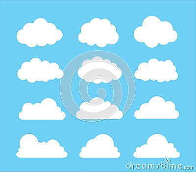 Cloud vector icon set on blue background.Creative modern concept - stock vector Stock Photo