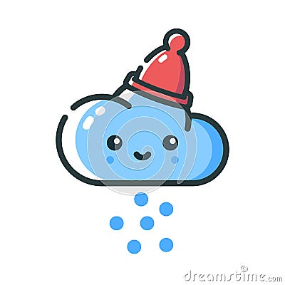 Cloud in a warm hat. Winter snow. Weather forecast. Vector Illustration