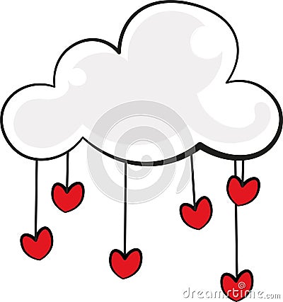 White Cloud with dangling little red hearts Vector Illustration