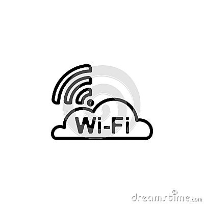 Cloud wifi linear vector icon. Network, WiFi and wireless line thin sign. Wifi zone outline symbol. WiFi simple logo black Vector Illustration