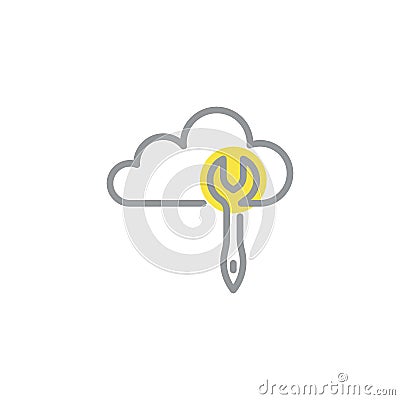 Cloud wrench line icon Cartoon Illustration