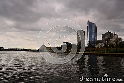 Clouded skies above Milwaukee Wisconsin along Lake Michigan Editorial Stock Photo