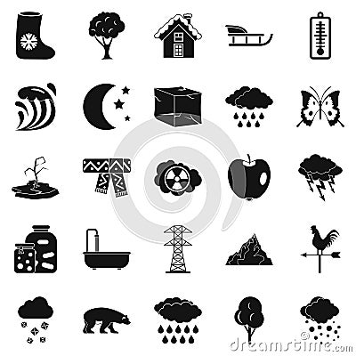 Cloudiness icons set, simple style Vector Illustration