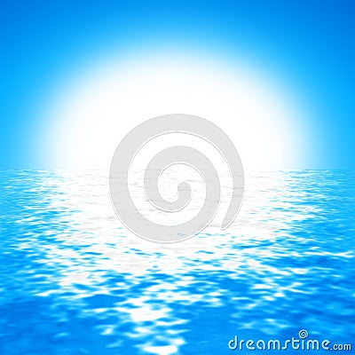 Cloudless blue sky background with bright sun and crystal clear water Cartoon Illustration