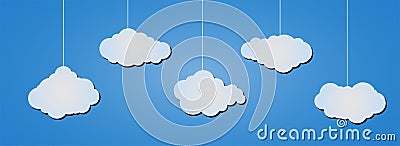 White paper clouds over blue sky Vector Illustration