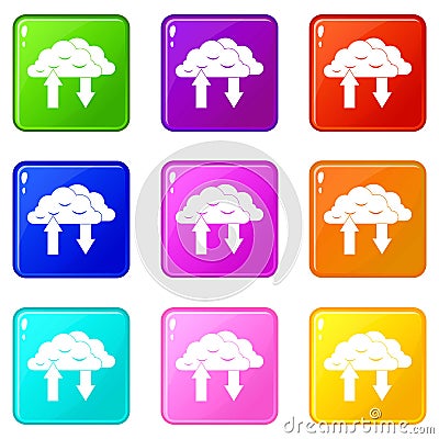 Clouds with arrows icons 9 set Vector Illustration