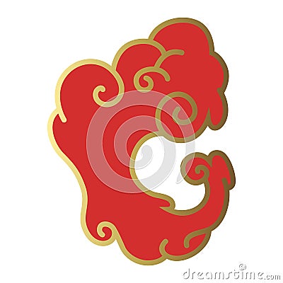 Clouds chinese style. Red and gold clouds, traditional Asian decorative retro element. Light cloud in paper cut style Vector Illustration
