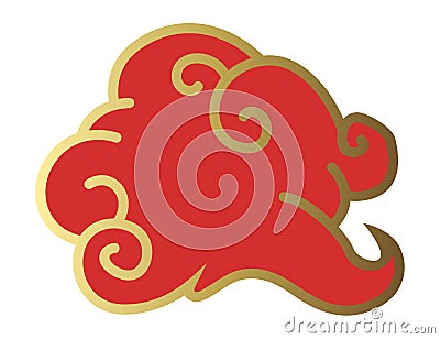 Clouds chinese style. Red and gold clouds, traditional Asian decorative retro element. Light cloud in paper cut style Vector Illustration