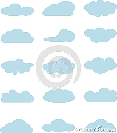 Clouds collection, light blue clouds on white. Cloud computing pack. Design elements Vector Illustration