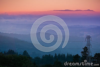 Clouds and fog at twilight over the San Francisco bay area Stock Photo