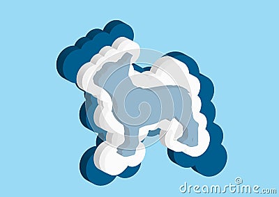 Clouds in the form of a French Bulldog. Vector icons cloud blue and white color on a blue background. Sky is a dense collection of Cartoon Illustration