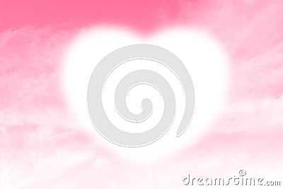 Clouds Heart shape white soft on Sky Pink background, Heart-shaped on sky for design valentine greeting cards copy space message Stock Photo