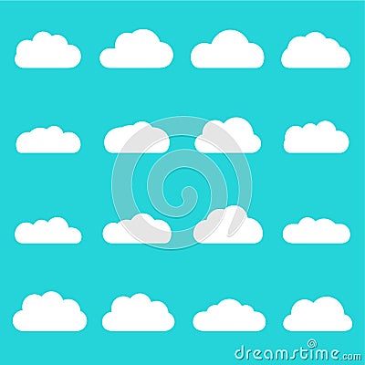 Clouds icon set. Different cloud shapes isolated on the blue sky background. Vector flat style cartoon cloud Vector Illustration