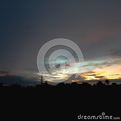 Clouds making different layer with different color splash. Stock Photo