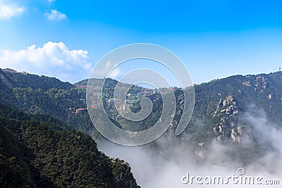 Clouds and mist in the mountain town Stock Photo