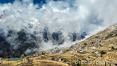 Clouds over Laya Village Stock Photo