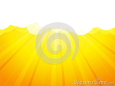 Clouds with rays yellow background Vector Illustration