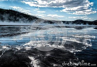 Clouds Reflected in Grand Prismatic Spring - Yellowstone National Park Stock Photo