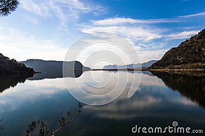 Clouds reflecting in Koycegiz Lake, Mugla, Turkey Stock Photo