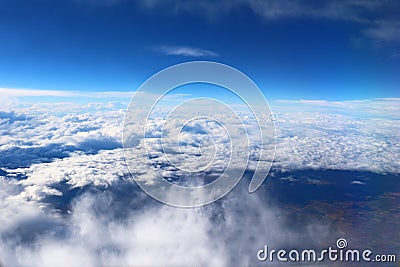 Clouds seen from the plane sky sunshine nature background blue Stock Photo