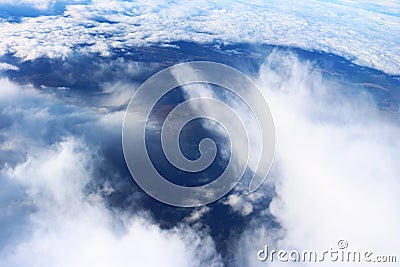 Clouds seen from the plane sky sunshine nature background blue Stock Photo