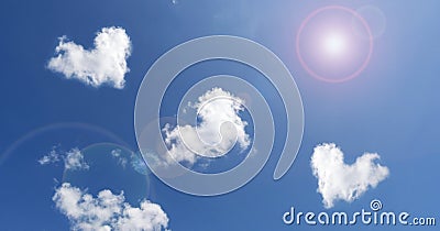 Clouds In Shape Of Heart on Blue Sky background and light flare nature background image for nature background and nature design Stock Photo