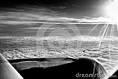 Clouds and sky as seen window of an aircraft Stock Photo