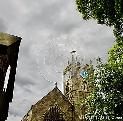 Clouds sky and Haworth Church Stock Photo