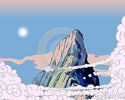 Clouds in sky over mountain peak Vector Illustration