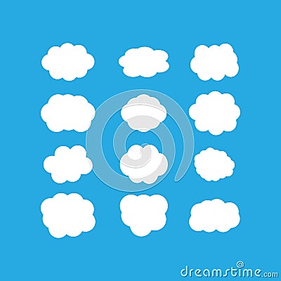 clouds in the sky Set of clouds. Set of different clouds on blue background. Vector Illustration