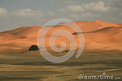 Clouds, Sky, and Soft Pastel Sand Dunes, Edge of Sahara Desert Stock Photo
