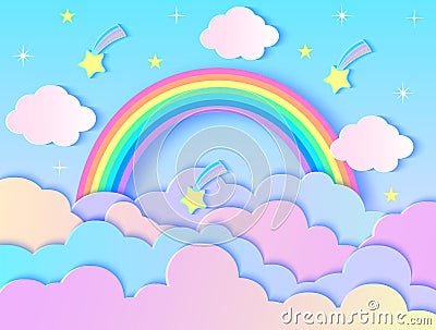 Clouds,stars and rainbow Vector Illustration