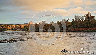 Colouring clouds over the River Spey, Grantown Stock Photo