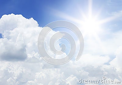 Clouds and sun in the blue sky for background texture Stock Photo
