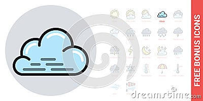 Cloudy, cloudiness or overcast icon for weather forecast application or widget. Cloud close up. Simple color version Vector Illustration