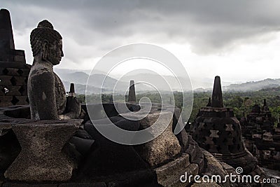 Cloudy day on a Borobudur temple Stock Photo