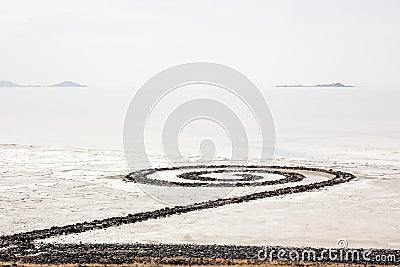 Cloudy day at the Spiral Jetty in Northern Utah Editorial Stock Photo